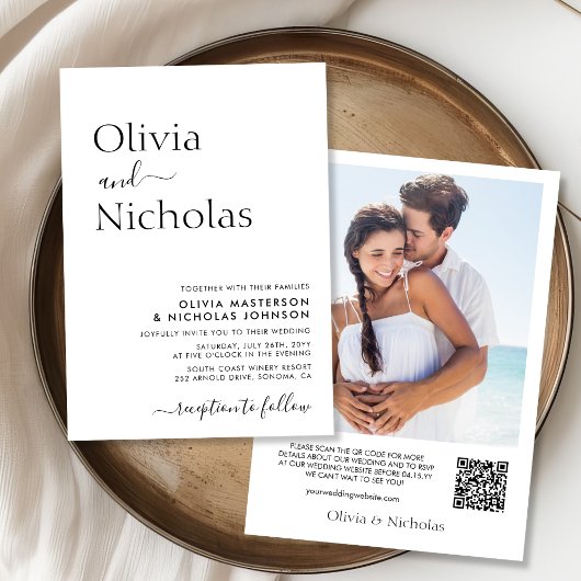 Invitation Mariage photo de code QR de script chic moderne