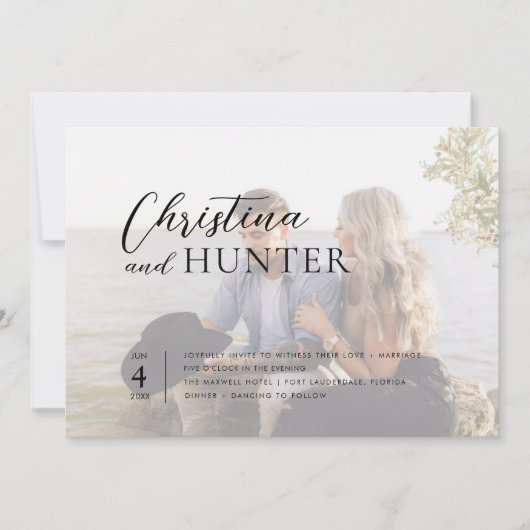 Invitation Mariage photo de code QR de script moderne (Devant)