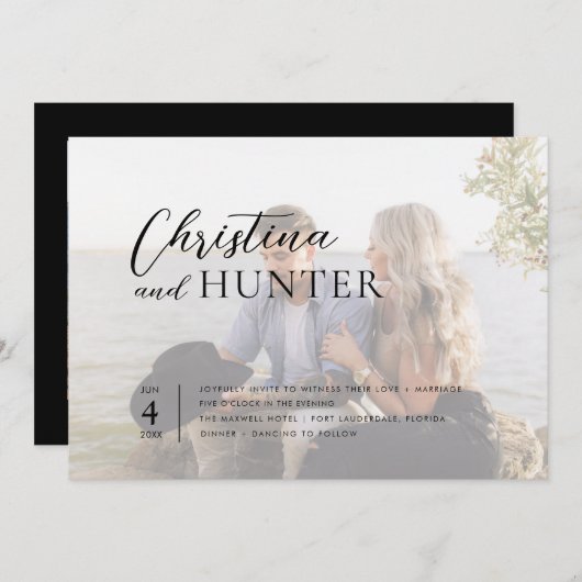 Invitation Mariage photo de code QR de script moderne (Devant / Derrière)