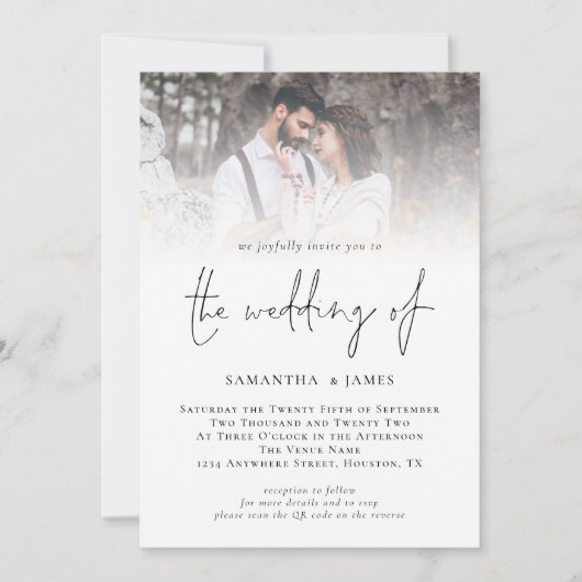 Invitation Mariage photo de code QR de script moderne (Devant)