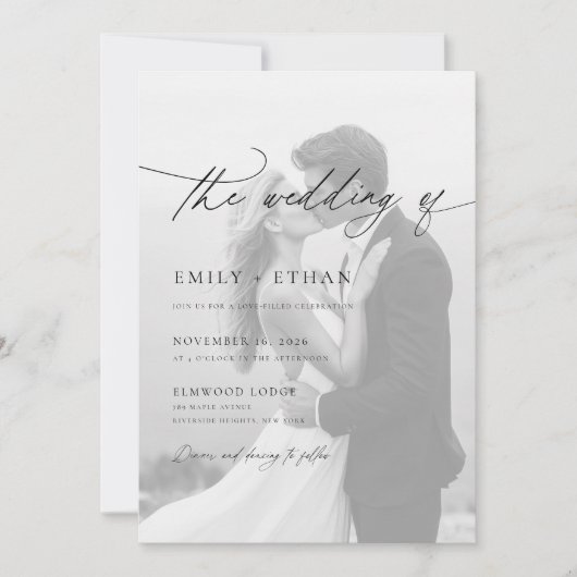 Invitation Mariage photo de code QR de script moderne (Devant)