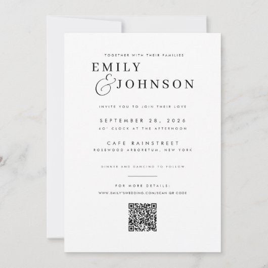 Invitation Mariage photo de code QR noir et blanc esthétique (Dos)