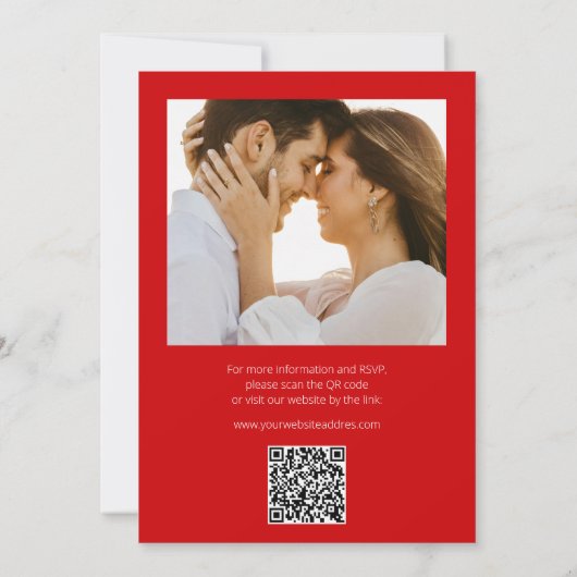 Invitation Mariage photo de code QR rose et rouge vif (Dos)
