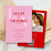 Invitation Mariage photo de code QR rose et rouge vif