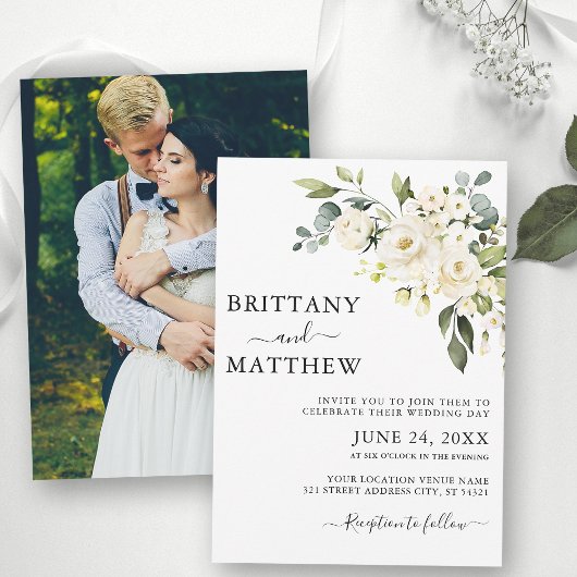 Invitation Mariage photo de couleur blanche
