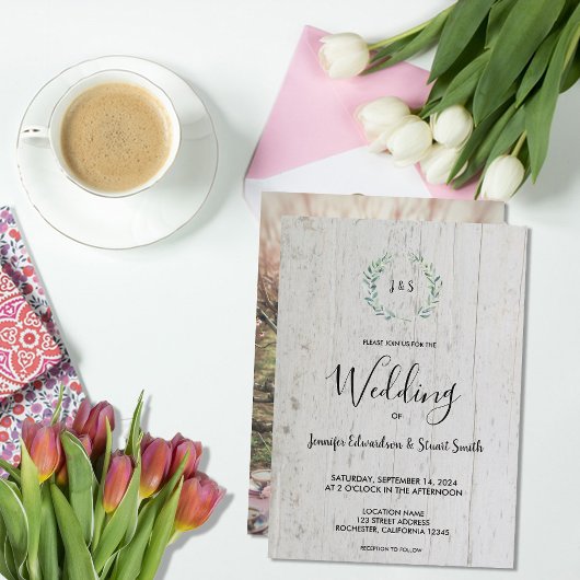 Invitation Mariage photo de couleur d'eau rustique feuille mo