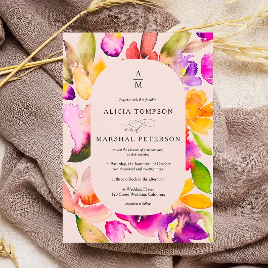 Invitation Mariage photo de couleur florale surdimensionné en
