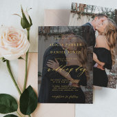 Invitation Mariage photo de couverture noire en or moderne