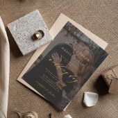 Invitation Mariage photo de couverture noire en or moderne