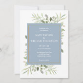 Invitation Mariage Photo de feuillage de verdure bleu poussié (Devant)
