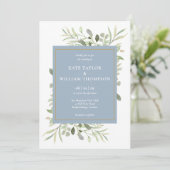 Invitation Mariage Photo de feuillage de verdure bleu poussié (Debout devant)