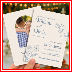 Invitation Mariage Photo de Fleur Sauvage Bleu Poussiéreux