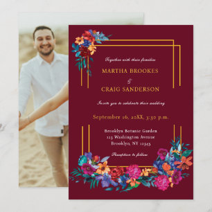 Invitation Mariage photo de fleurs de fête mexicaine à l'aqua