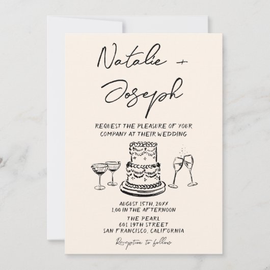 Invitation Mariage photo de gâteau écrit avec code QR tiré à  (Devant)