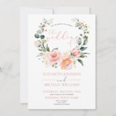 Invitation Mariage photo de la couronne de fleurs rose foncé (Devant)