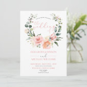 Invitation Mariage photo de la couronne de fleurs rose foncé (Debout devant)