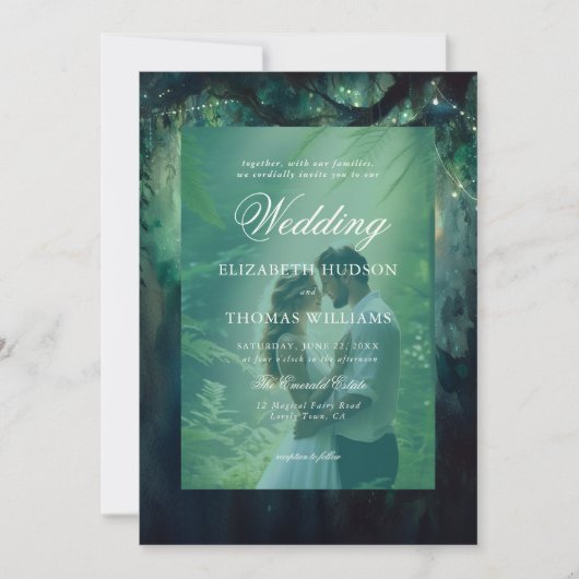 Invitation Mariage photo de la forêt enchantée accrochant la  (Devant)
