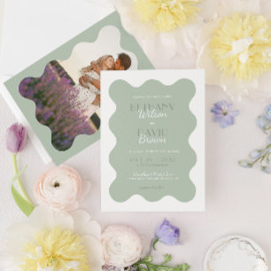 Invitation Mariage photo de la frontière moderne Sage Green W