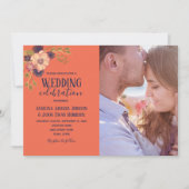 Invitation Mariage photo de la marine Blue Peach rose Floral (Devant)