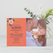 Invitation Mariage photo de la marine Blue Peach rose Floral (Debout devant)