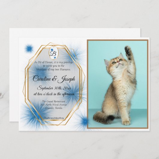 Invitation Mariage, photo de l'animal & étiquette avec touffe (Devant / Derrière)