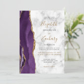 Invitation Mariage Photo de Marbre d'agate dorée violette mod (Debout devant)