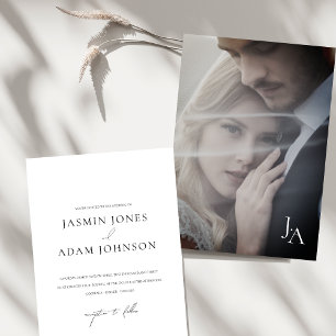 Invitation Mariage photo de monogramme blanc minimaliste