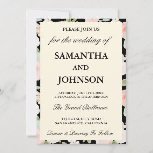 Invitation Mariage photo de monogramme floral ivoire noir mod