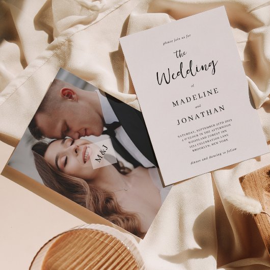 Invitation Mariage photo de monogramme minimal moderne