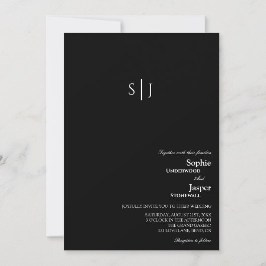 Invitation Mariage photo de Monogramme noir classique moderne (Devant)