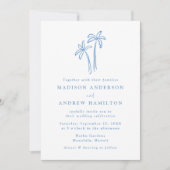 Invitation Mariage photo de palmiers bleus à main moderne (Devant)