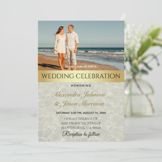 Invitation Mariage photo de plage (Debout devant)