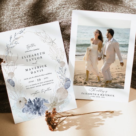 Invitation Mariage Photo de Plage Côtière Bleue