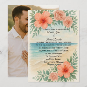 Invitation Mariage photo de plage pittoresque et économique