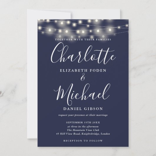 Invitation Mariage photo de script de la Marine Blue String (Devant)