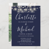 Invitation Mariage photo de script de la Marine Blue String (Devant / Derrière)