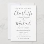 Invitation Mariage photo de script de signature gris et blanc (Devant)