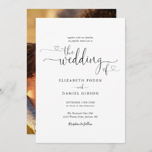 Invitation Mariage photo de script des Coeurs noir et blanc m