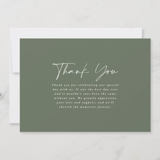 Invitation Mariage photo de script merci sage vert moderne (Dos)