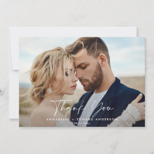 Invitation Mariage photo de script merci sage vert moderne