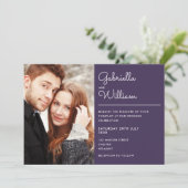 Invitation Mariage photo de script moderne violet élégant (Debout devant)