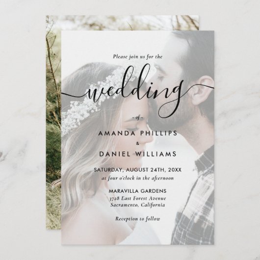 Invitation Mariage photo de script noir élégant (Devant / Derrière)