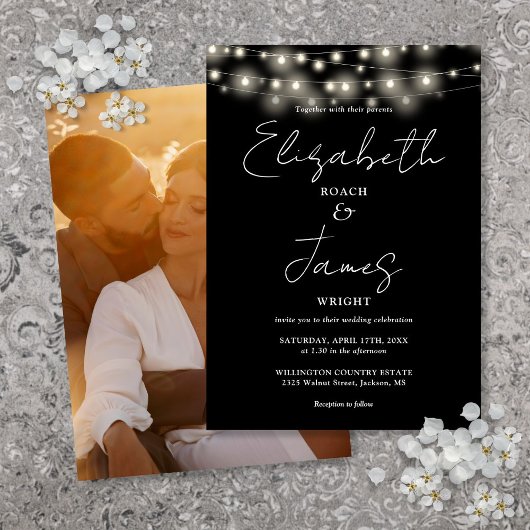 Invitation Mariage photo de script noir et blanc