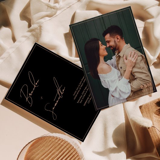 Invitation Mariage photo de script noir et blanc à la main