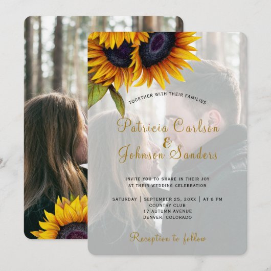 Invitation Mariage photo de tournesol rustique (Devant / Derrière)