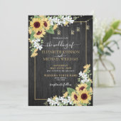 Invitation Mariage photo de tournesol rustique et gris floral (Debout devant)