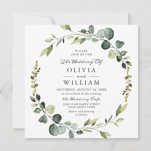 Invitation Mariage PHOTO de trame Eucalyptus moderne (Devant)