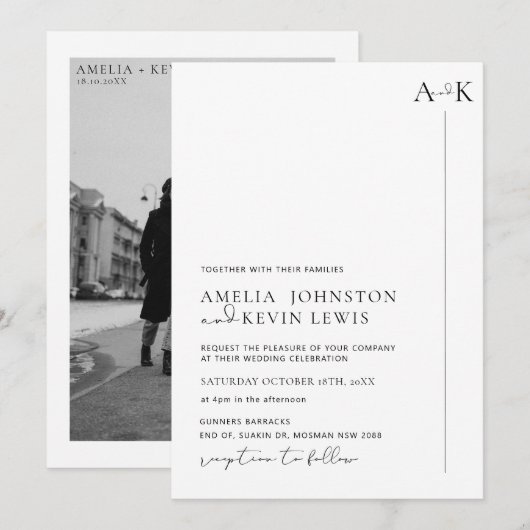 Invitation Mariage photo de typographie moderne et minimalist (Devant / Derrière)