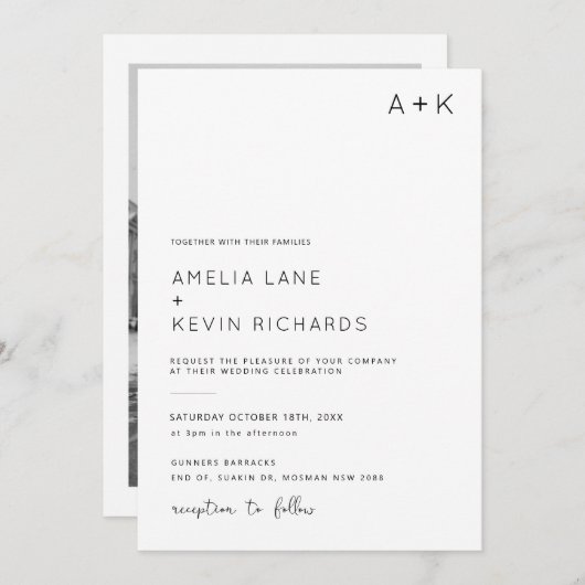 Invitation Mariage photo de typographie moderne et minimalist (Devant / Derrière)