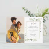 Invitation Mariage Photo de verdure botanique Monogramme (Debout devant)